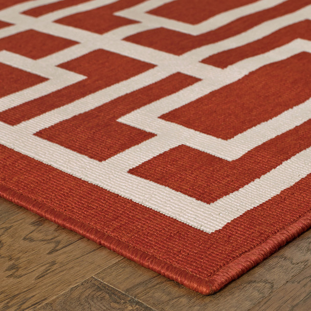 2' X 3' Red Geometric Stain Resistant Indoor Outdoor Area Rug