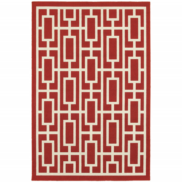 6' X 9' Red Geometric Stain Resistant Indoor Outdoor Area Rug