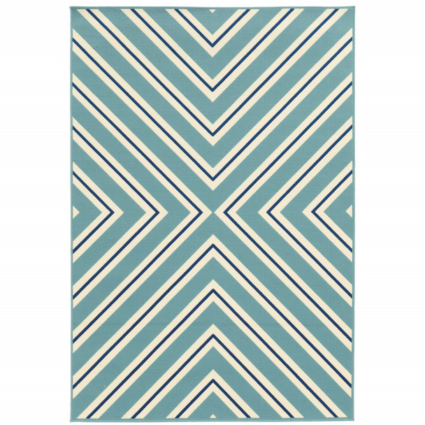 4' X 6' Blue Geometric Stain Resistant Indoor Outdoor Area Rug