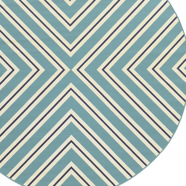 8' Round Blue Round Geometric Stain Resistant Indoor Outdoor Area Rug