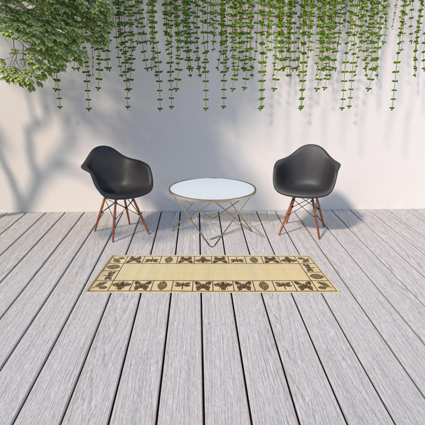2' X 8' Ivory Abstract Stain Resistant Indoor Outdoor Area Rug