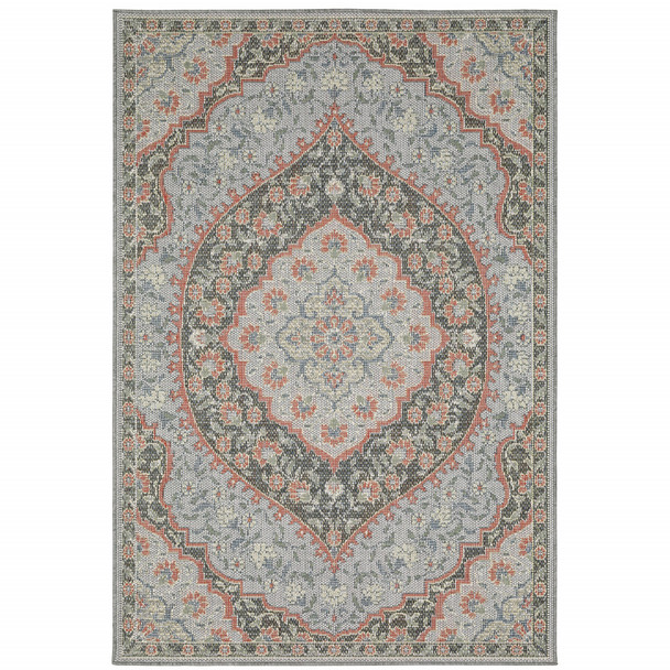 3' X 5' Blue Oriental Stain Resistant Indoor Outdoor Area Rug