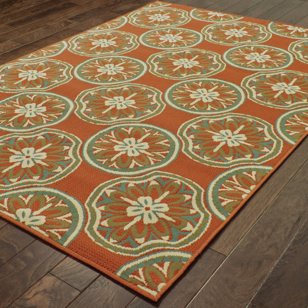 2' X 4' Rust Floral Stain Resistant Indoor Outdoor Area Rug