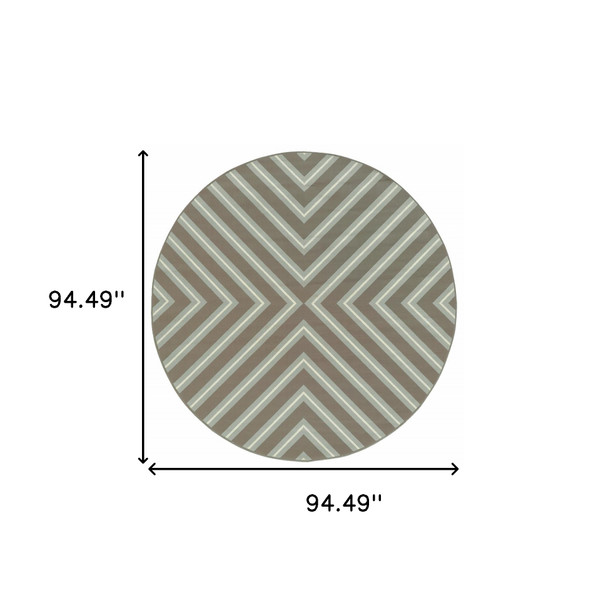 8' Round Grey Round Geometric Stain Resistant Indoor Outdoor Area Rug