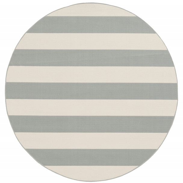 8' Round Grey Round Geometric Stain Resistant Indoor Outdoor Area Rug