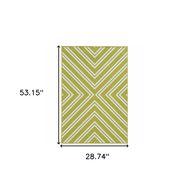 3' X 5' Green Geometric Stain Resistant Indoor Outdoor Area Rug