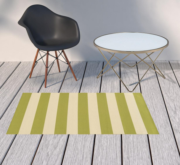 3' X 5' Green Geometric Stain Resistant Indoor Outdoor Area Rug