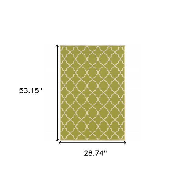 3' X 5' Green Geometric Stain Resistant Indoor Outdoor Area Rug