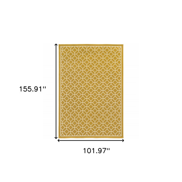 9' X 13' Gold Geometric Stain Resistant Indoor Outdoor Area Rug