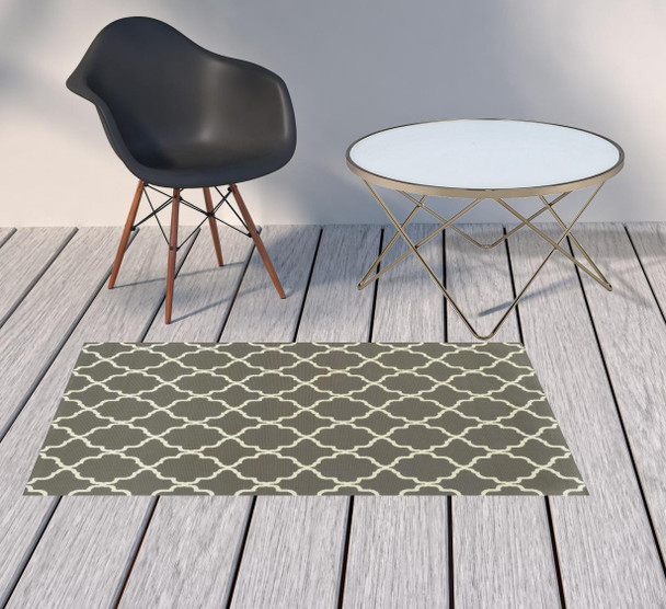 3' X 5' Charcoal Geometric Stain Resistant Indoor Outdoor Area Rug