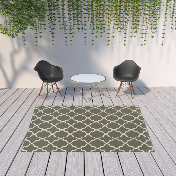 6' X 9' Charcoal Geometric Stain Resistant Indoor Outdoor Area Rug