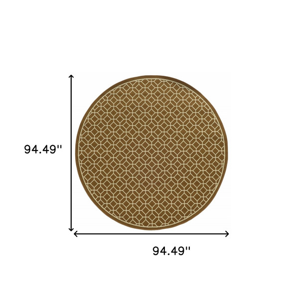 8' Round Brown Round Geometric Stain Resistant Indoor Outdoor Area Rug