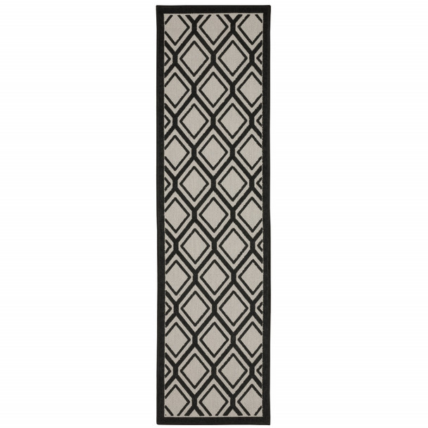 2' X 7' Beige Geometric Stain Resistant Indoor Outdoor Area Rug