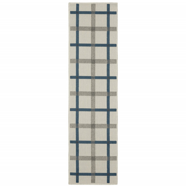 2' X 7' Beige Geometric Stain Resistant Indoor Outdoor Area Rug