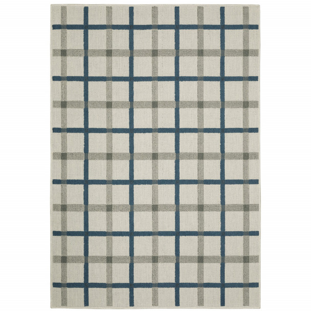 5' X 7' Beige Geometric Stain Resistant Indoor Outdoor Area Rug