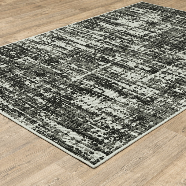 10' X 13' Black Abstract Stain Resistant Indoor Outdoor Area Rug