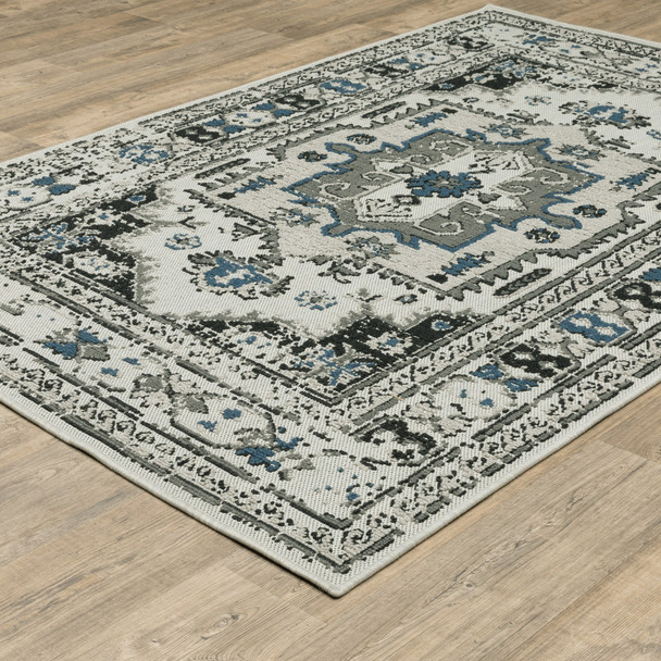 3' X 5' Beige Oriental Stain Resistant Indoor Outdoor Area Rug