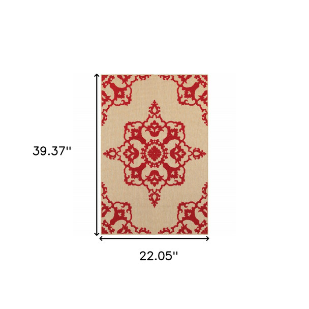 2' X 4' Sand Oriental Stain Resistant Indoor Outdoor Area Rug