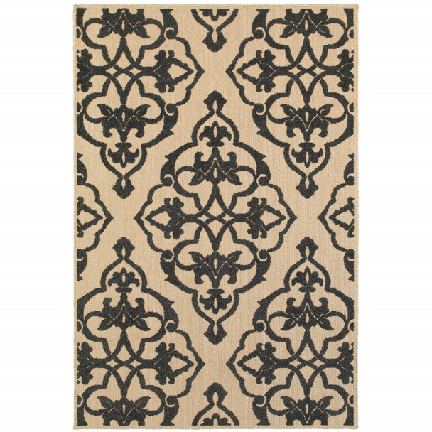 4' X 6' Sand Oriental Stain Resistant Indoor Outdoor Area Rug