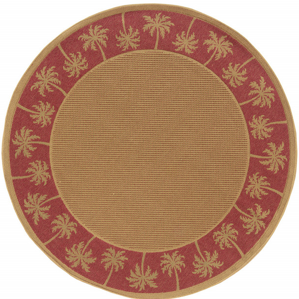 8' Round Beige Round Stain Resistant Indoor Outdoor Area Rug