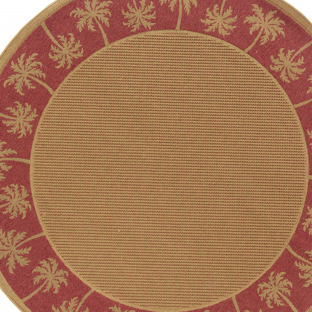 8' Round Beige Round Stain Resistant Indoor Outdoor Area Rug