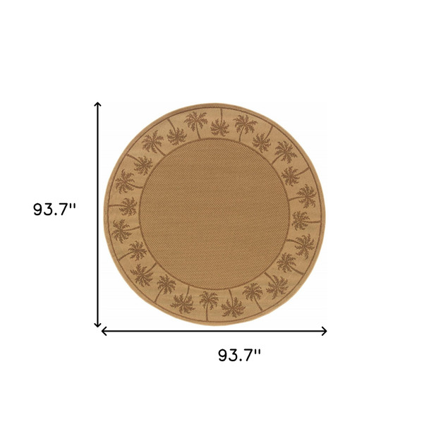 8' Round Beige Round Stain Resistant Indoor Outdoor Area Rug