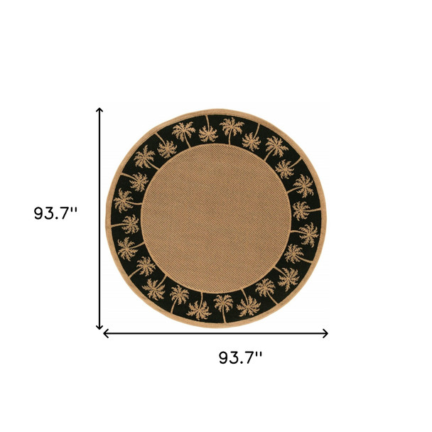 8' Round Beige Round Stain Resistant Indoor Outdoor Area Rug