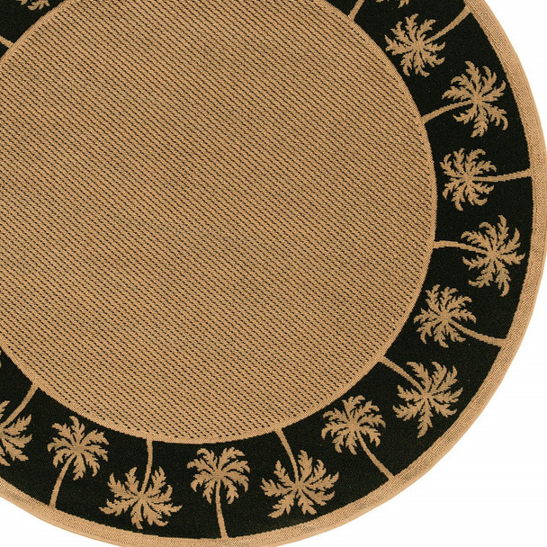 8' Round Beige Round Stain Resistant Indoor Outdoor Area Rug