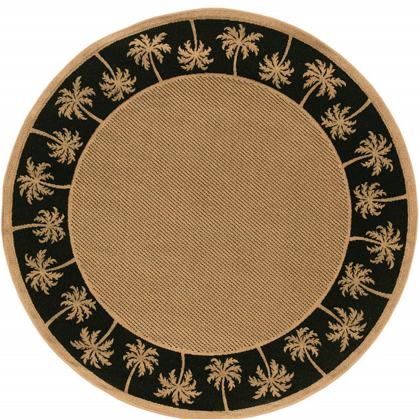 8' Round Beige Round Stain Resistant Indoor Outdoor Area Rug