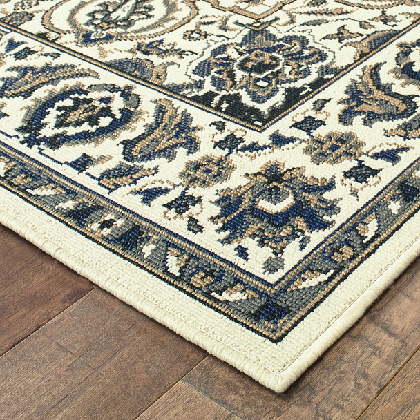 2' X 4' Ivory Oriental Stain Resistant Indoor Outdoor Area Rug