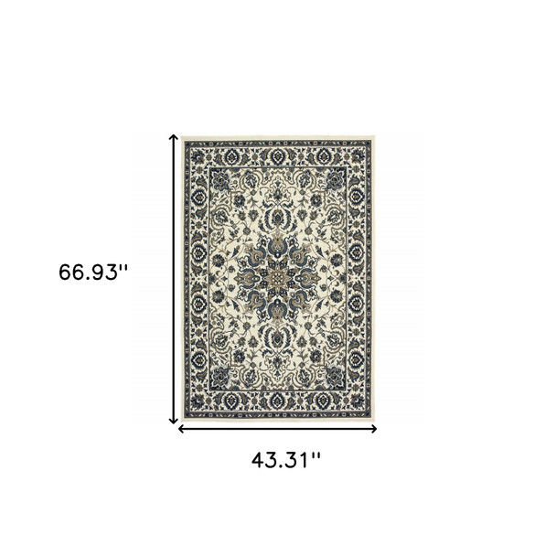 4' X 6' Ivory Oriental Stain Resistant Indoor Outdoor Area Rug