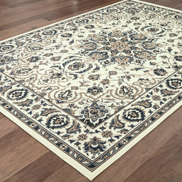 8' X 11' Ivory Oriental Stain Resistant Indoor Outdoor Area Rug