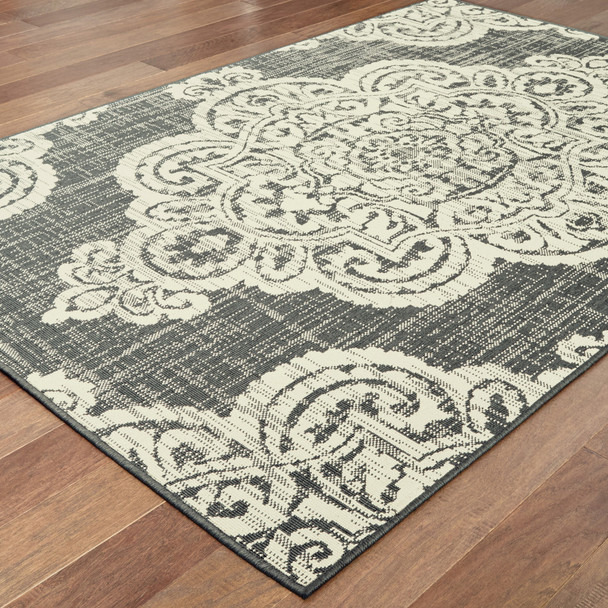 2' X 4' Grey Oriental Stain Resistant Indoor Outdoor Area Rug