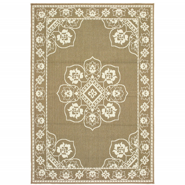 4' X 6' Tan Oriental Stain Resistant Indoor Outdoor Area Rug