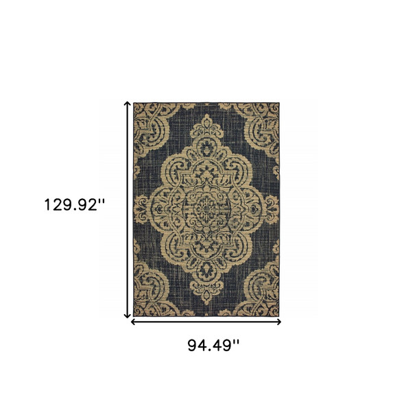 8' X 11' Black Oriental Stain Resistant Indoor Outdoor Area Rug