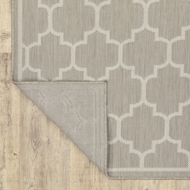 2' X 7' Grey Geometric Stain Resistant Indoor Outdoor Area Rug