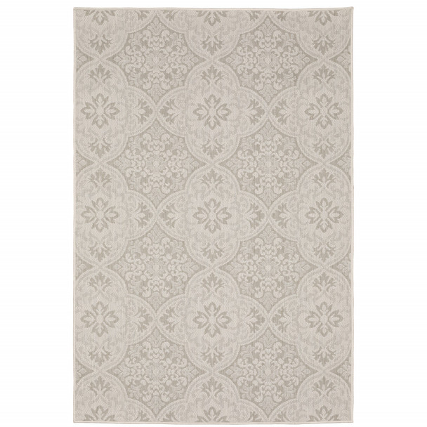 8' X 10' Ivory Floral Stain Resistant Indoor Outdoor Area Rug