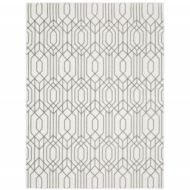 10' X 13' White And Grey Geometric Power Loom Stain Resistant Area Rug