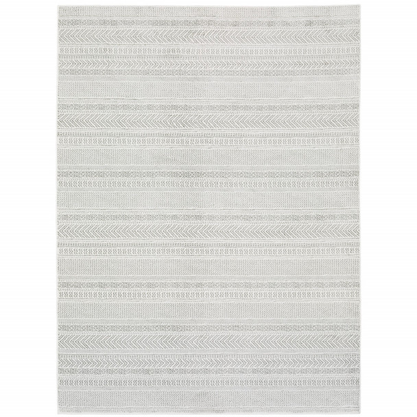 10' X 13' White And Grey Geometric Power Loom Stain Resistant Area Rug