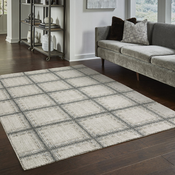 10' X 13' Grey Teal And Beige Geometric Power Loom Stain Resistant Area Rug