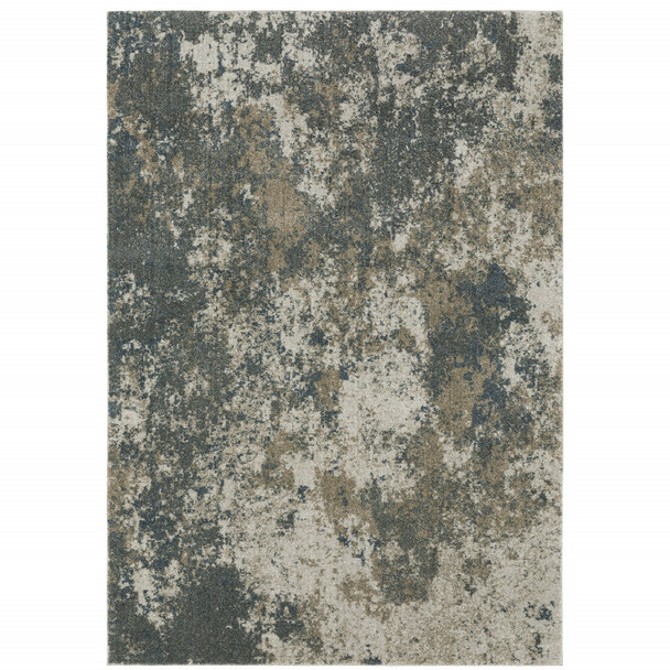 10' X 13' Teal Grey Tan And Beige Abstract Power Loom Stain Resistant Area Rug