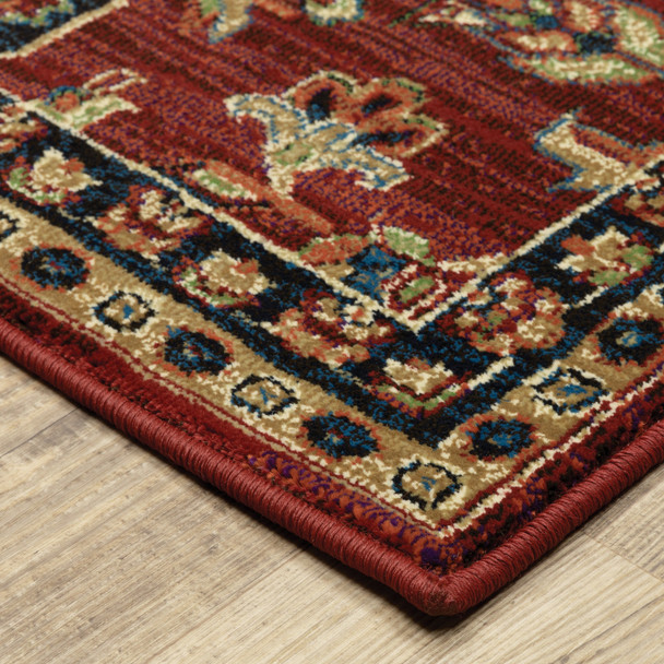 10' X 13' Red And Blue Oriental Power Loom Stain Resistant Area Rug