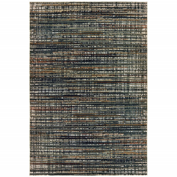 5' X 8' Black Navy Gold Ivory And Blush Abstract Power Loom Stain Resistant Area Rug