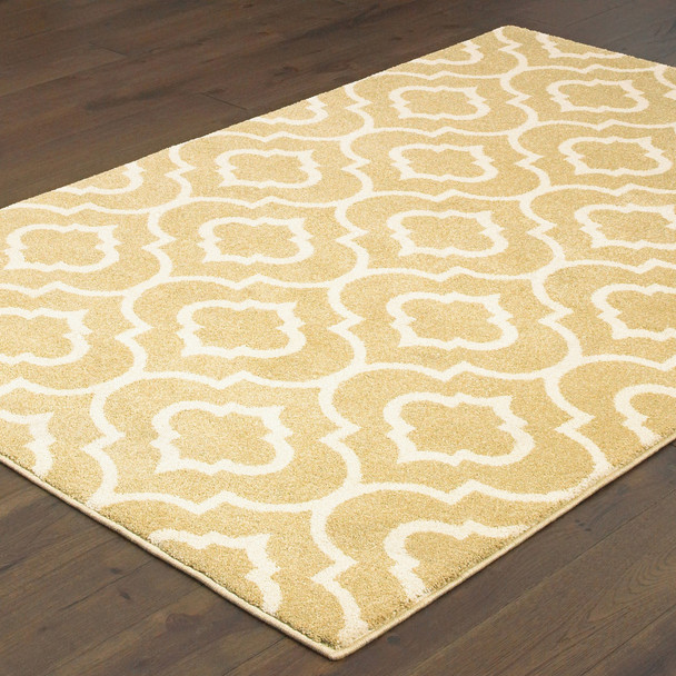 10' X 13' Gold And Ivory Geometric Power Loom Stain Resistant Area Rug