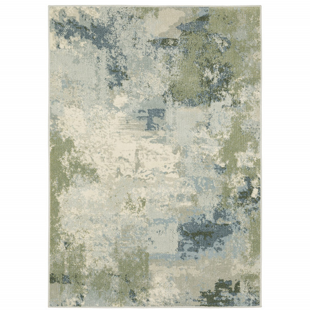 10' X 13' Blue Green Grey And Ivory Abstract Power Loom Stain Resistant Area Rug