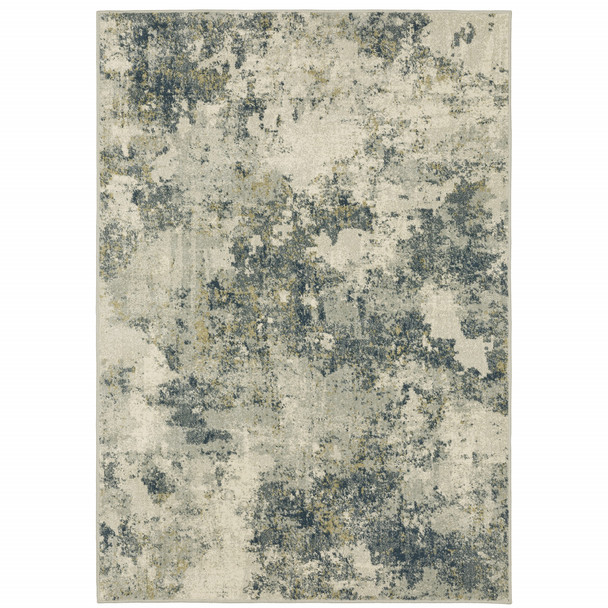 10' X 13' Beige Teal Grey And Gold Abstract Power Loom Stain Resistant Area Rug
