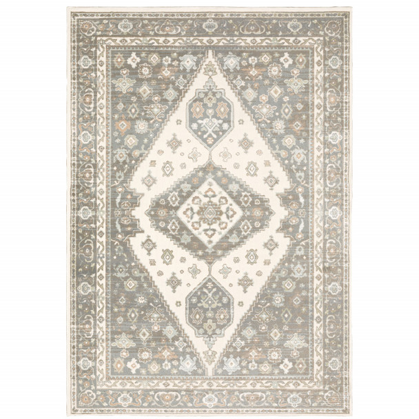 10' X 13' Grey Pink And Brown Oriental Power Loom Stain Resistant Area Rug
