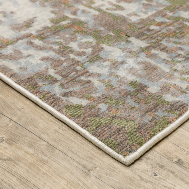 10' X 13' Grey Salmon Pink Blue Beige And Green Abstract Power Loom Stain Resistant Area Rug