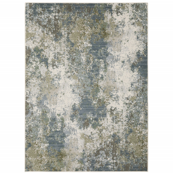10' X 13' Blue Grey Green And Beige Abstract Power Loom Stain Resistant Area Rug