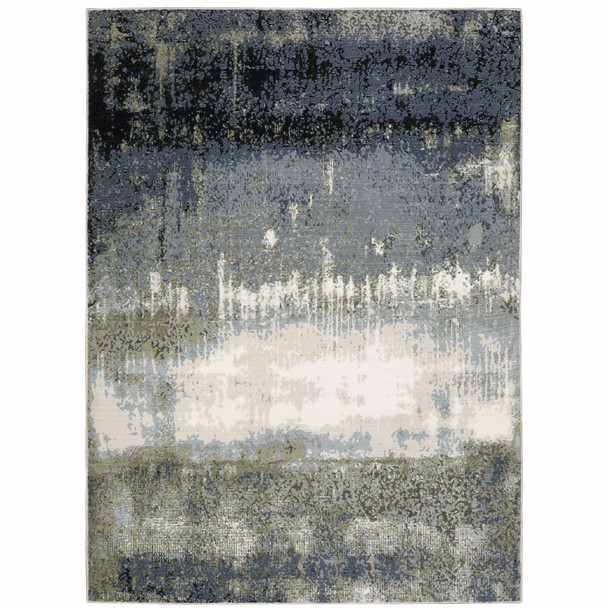 10' X 13' Blue Green Grey And Beige Abstract Power Loom Stain Resistant Area Rug